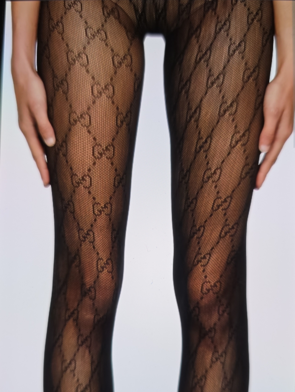 GG Monogram Fishnet Tights in Black 2 Pairs White 1 Pair One Size Womens (W653)